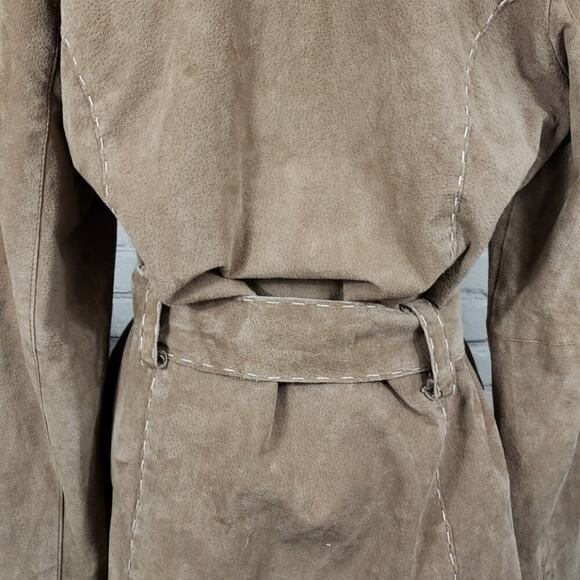 Out brook light Brown Leather Coat with tie - Picture 5 of 9